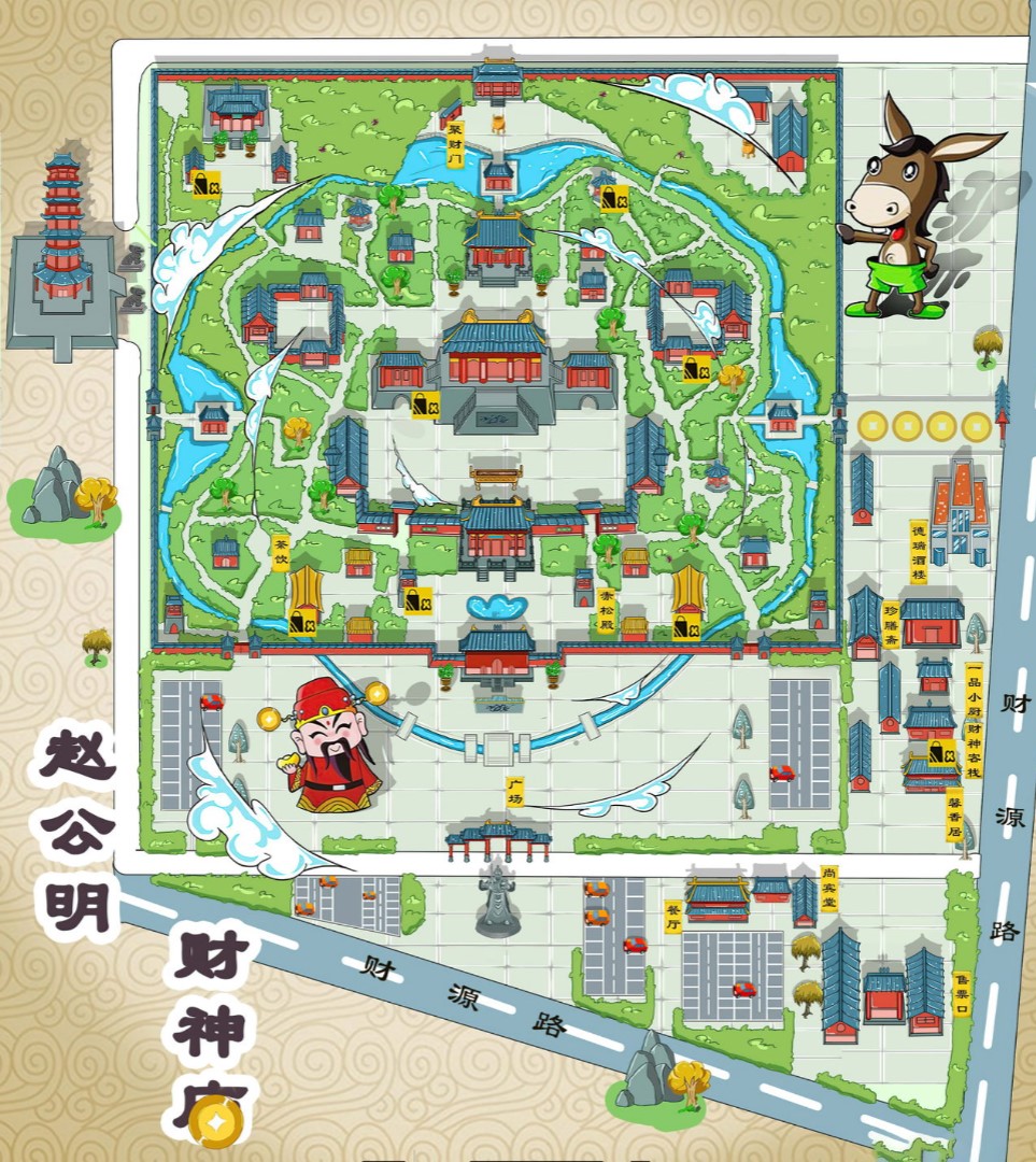 莱芜寺庙类手绘地图